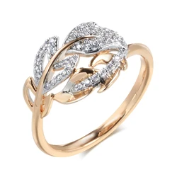 Kinel Fashion Micro-wax Inlay Natural Zircon Rings for Women 585 Rose Gold Crystal Flower Ring Fine Vintage Wedding Jewelry