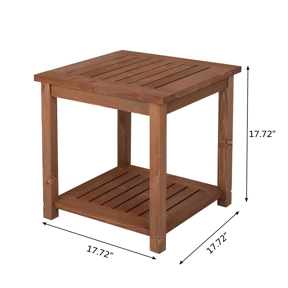 Outdoor Patio Side Table Coffee Table with Storage Shelf Wood Square 45x45x45CM Carbonized Color[US-Stock]