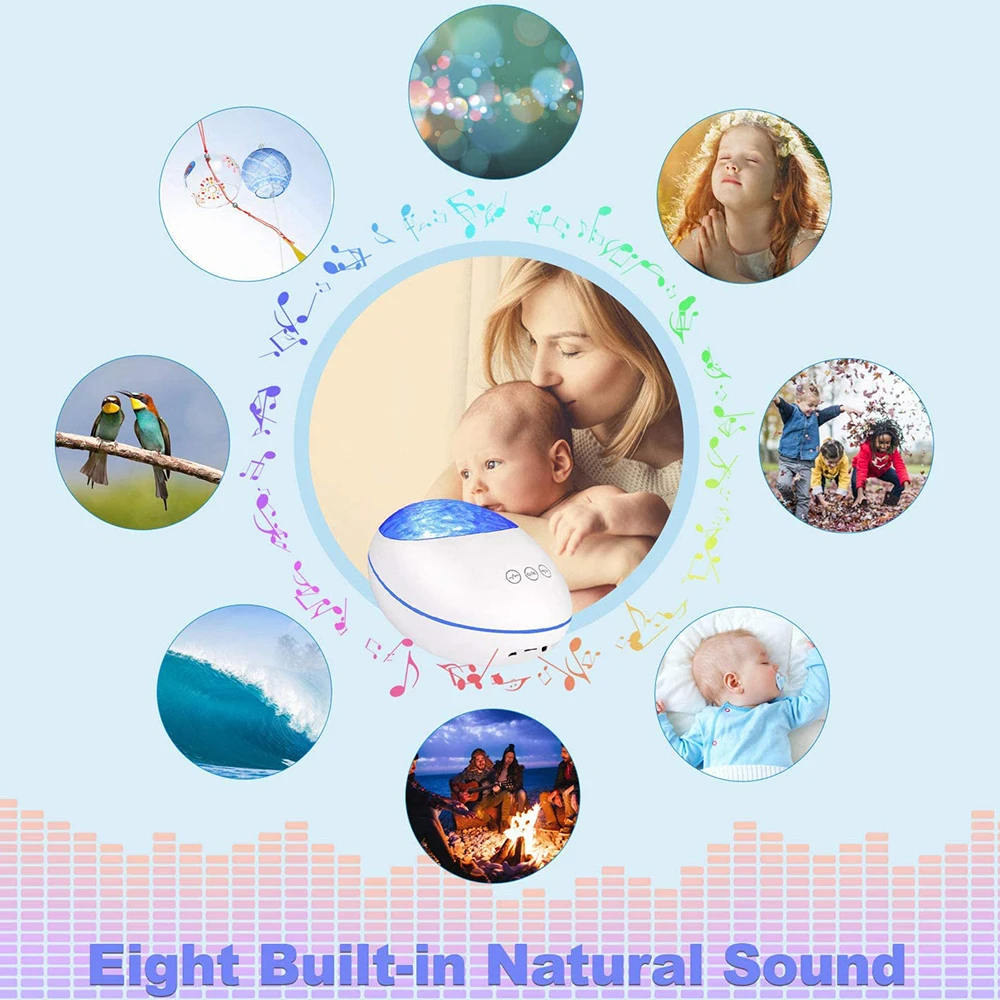 LED Ocean Wave Projector Night Lights 12LED Adjustable Lightness 7 Lighting Modes Bluetooth-compatible Music Speaker Night Light