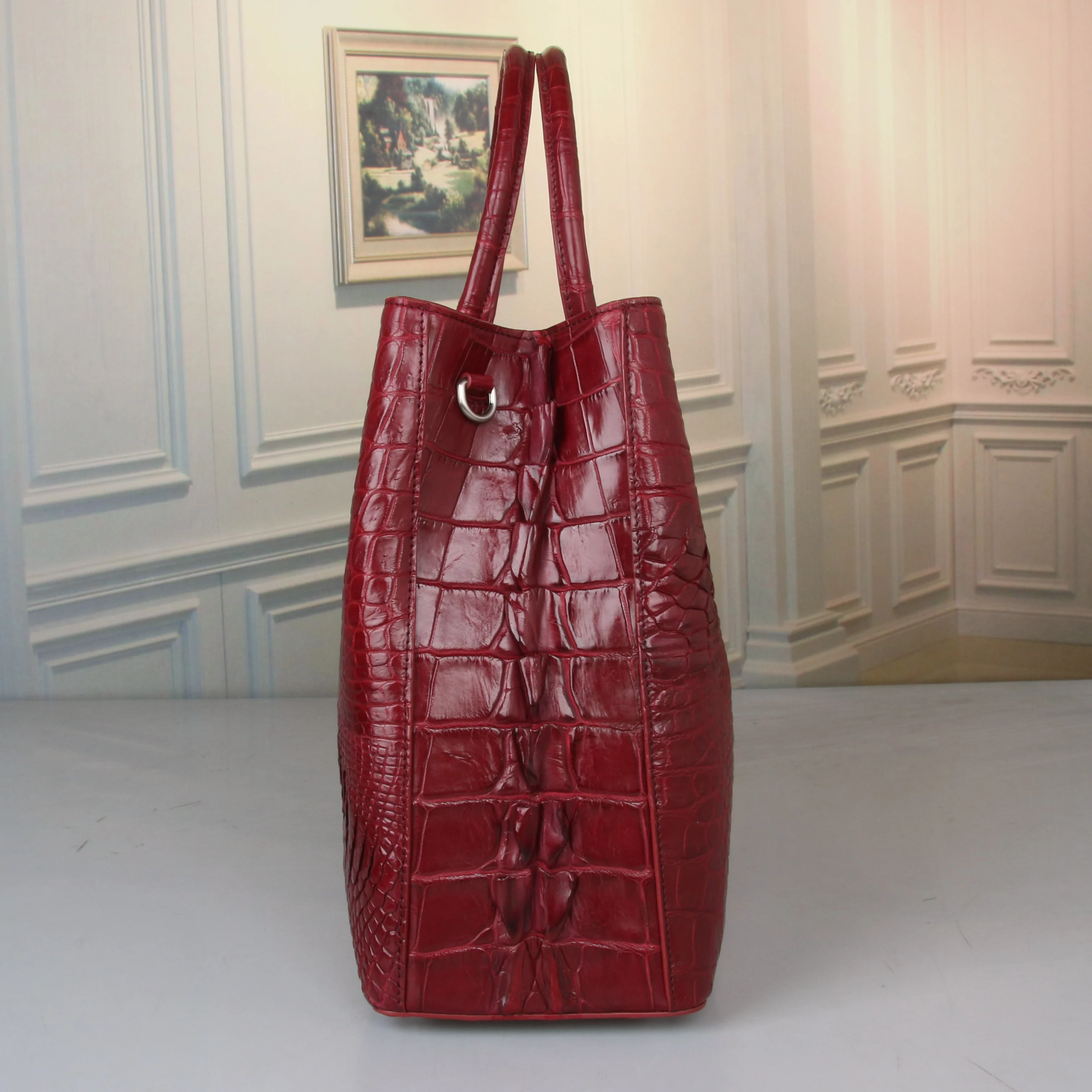 2019 latest 100% real genuine crocodile skin women tote handbag with cow skin lining burgandy black color free shipping