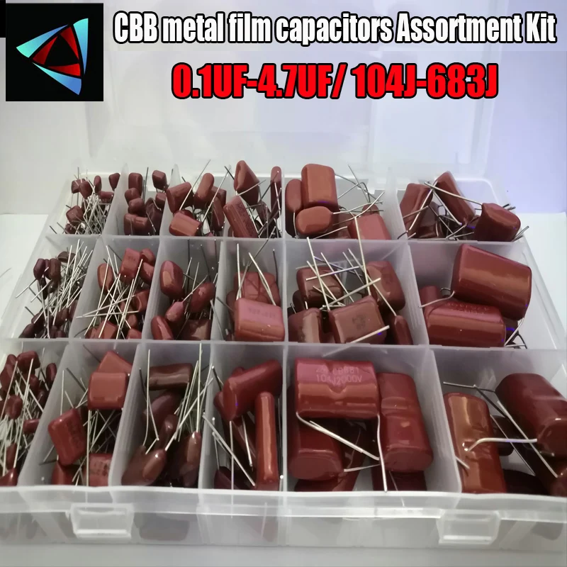 24 Values 344Pcs 63V 100V 250V  400V 450V 1250V 2000V 3000V 0.1UF-4.7UF 104J-683J CBB Metal Film Capacitors Assortment Kit