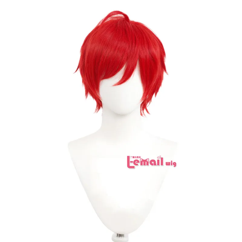 L-email peruca curta de 30cm, peruca sintética resistente ao calor, para cosplay, rosa, loiro, vermelho, preto e branco para homens, com franja, 20