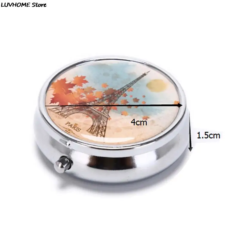 1PCS Portable Metal Round Flower Print Organizer Cute Compartment Pill Case Divid Storage Tablet Container Medicine Box