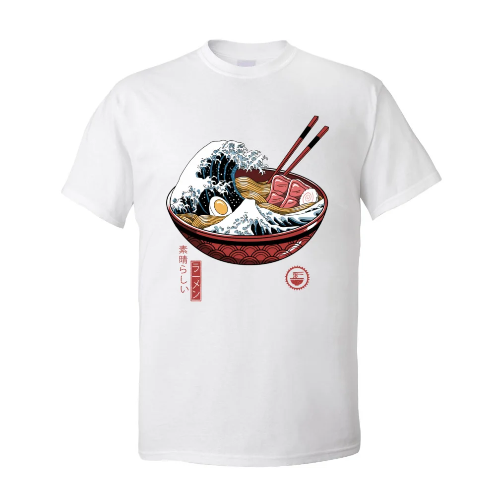 Drucken große Ramen Welle weiße Tops T-Shirt für Männer klassische Japan-Stil Rundhals ausschnitt 100% Baumwolle Kurzarm T-Shirt Nudel T-Shirts