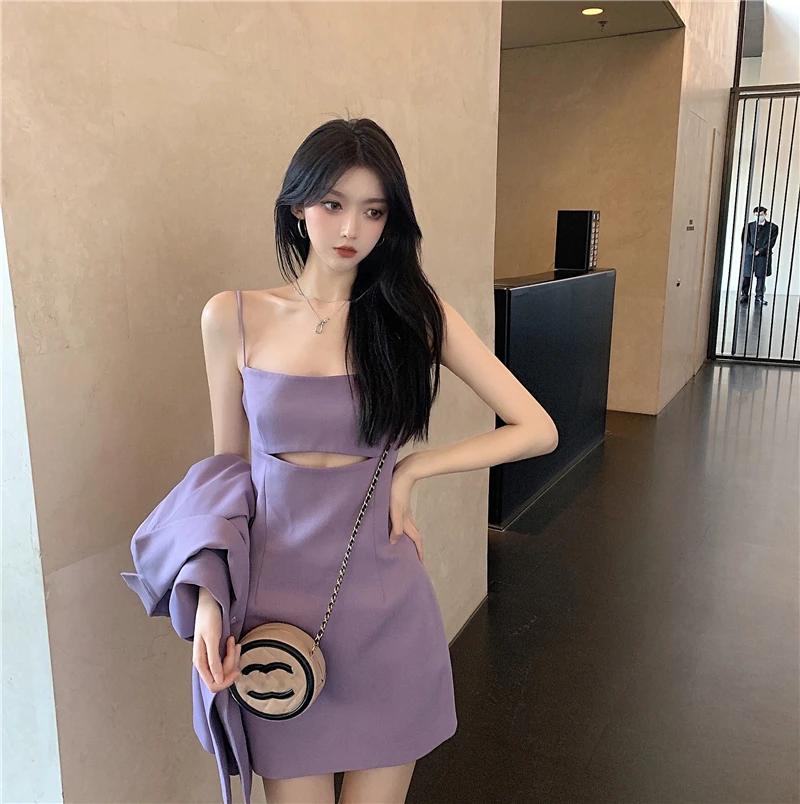 Women 2 Piece Set Blazer Strap Dress High Waist Club Dresses Fashion Summer Sleeveless Sexy Mini Dress Suit Jacket Women's Suit