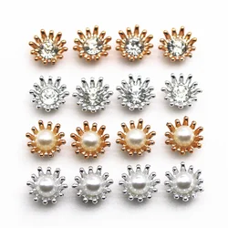 50pcs 15mm Golden/Silver Rhinestone/Pearl Flower Plastic Flatback Button Decoration Craft Scrapbook Accessories