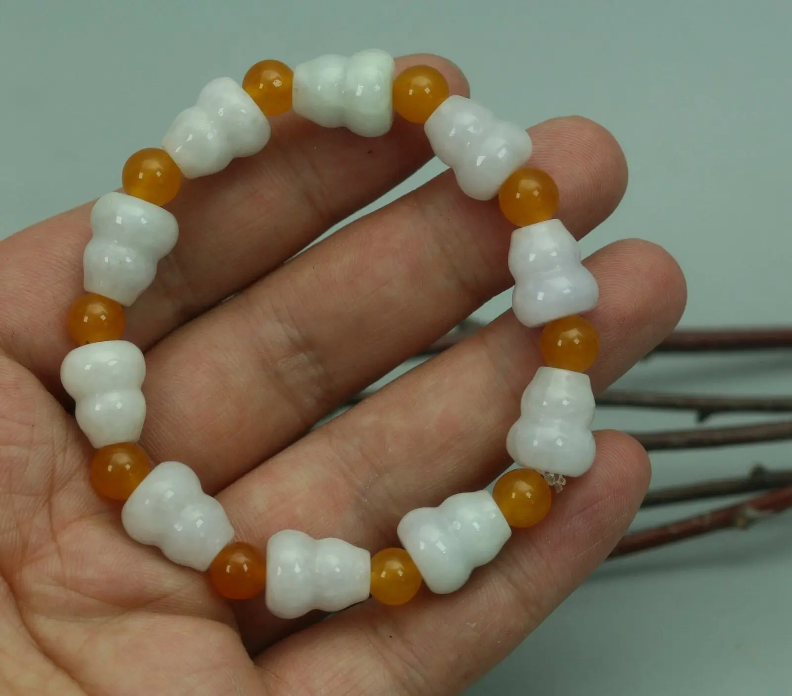 

Certified Icy White Natural A JADE Jadeite gourd Bead Bangle Bracelet