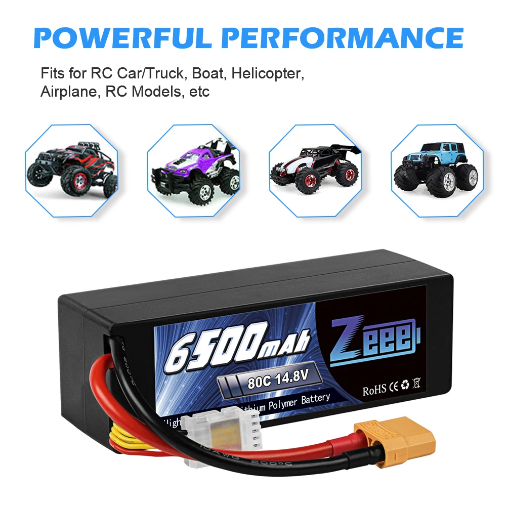 Zeee 4S Lipo Battery 14.8V 80C 6500mAh RC Lipo Battery with XT90 Plug Hardcase Battery For RC Car Boat Truck Airplane Tank