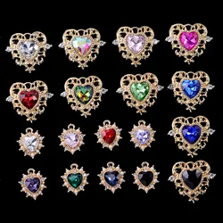 10Pcs Alloy Crystal Rhineston Heart Pendant Scepter Creative Rhinestone Button Ornaments Earrings Choker DIY Jewelry Accessories