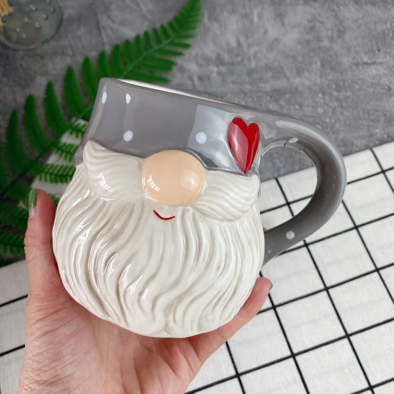 Ceramic Christmas Mugs Embossed Santa Claus Coffee Cup Home Office Breakfast Milk Juice Cup Xmas Gifts Drinkware Navidad 400ml