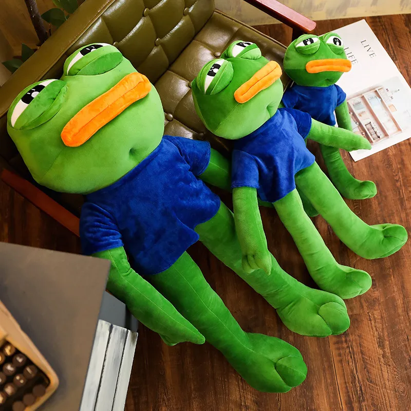 Muñecas de animales de peluche para niños, juguetes creativos de 50-90cm, expresión mágica, Rana triste de Pepe The Frog, 4chan Meme, regalo