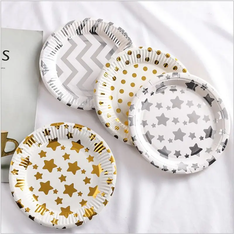 

Disposable Plastic Plate, Stamping Dot Stripe, Wavy, Thickened Cake Cutlery, Paper Tray, Birthday Party, Round, 50, 100Pcs