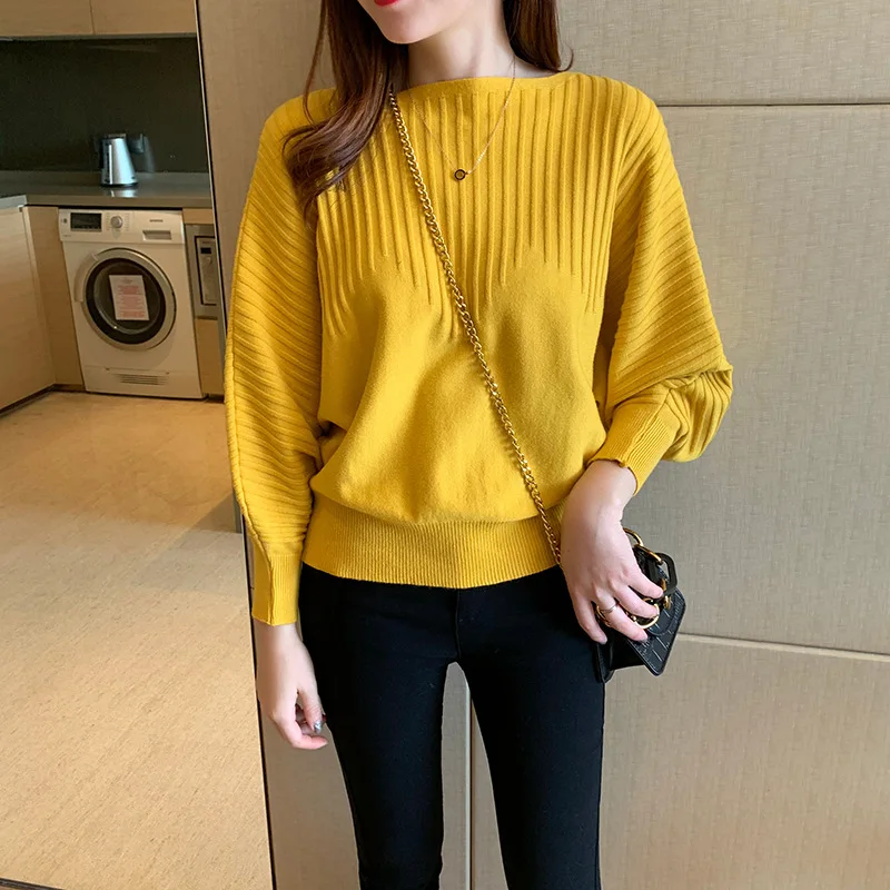 

Peonfly Bat Sleeve 2022 Women's Long Sleeve Sweater Loose Solid Color Fashion Elegant Casual Pullover Fashion Knitwear Clothes