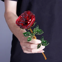 Crystal Red Rose Flower Collectible Souvenir Christmas Valentine's Day Favors Wedding Gifts For Wife Room Home Decoration