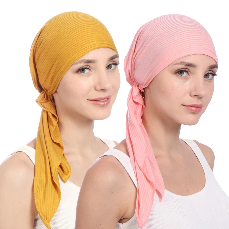 Gorro de algodón elástico para mujer, bufanda de color sólido para la cabeza, turbante musulmán, Hijab interno, turbante femenino