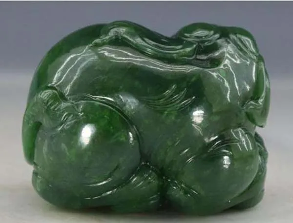 Chinese Exquisite Hand-carved Elephant Carving Hetian jade statue auspicious Ruyi Handlebars