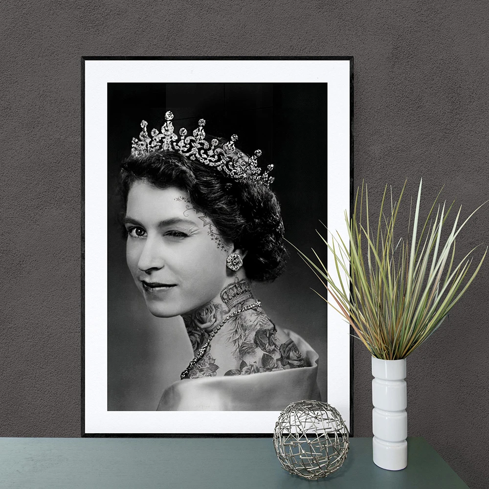 Tattoo Black Portrait Queen Elizabeth Poster Print Audrey Hepburn Art Canvas Painting Sexy Wall Pictures for Bedroom Home Decor