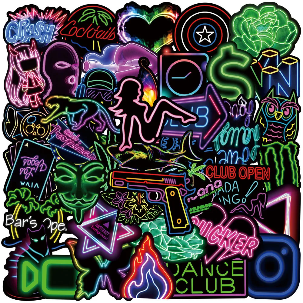 10/30/50PCS Cool New Neon Graffiti Stickers Notebook Guitar Skateboard Mobile Phone Toy Waterproof Cartoon Stickers Wholesale