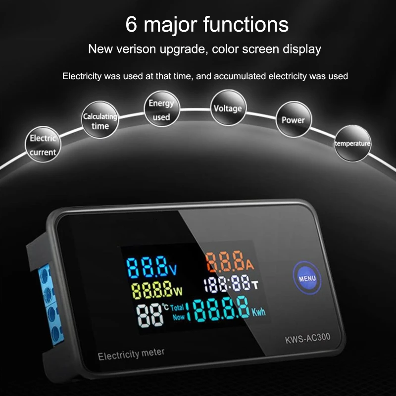 AC 50-300V 0-100A Power Energy Meter Voltmeter Ammeter kWh Digital AC Electric Monitor Panel Meter with Reset Function