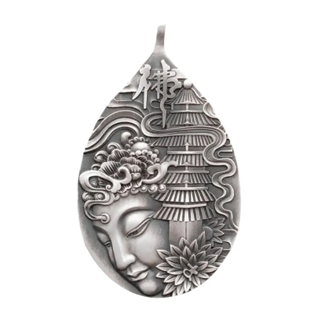 New s999 silver pendant forman  retro Avalokitesva Bodhisattva men's pendant lotus bergamot wudao patron saint  silver pendant