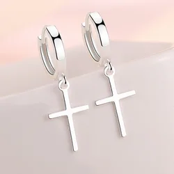 VENTFILLE 925 Sterling Silver Personality Cross Hoop Earrings For Women Temperament Personality Trendy Jewelry Gift 2021 New