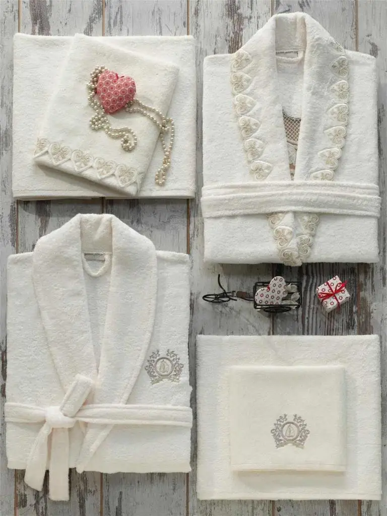 Ruching Love French Laced Robe Set Cream Cream