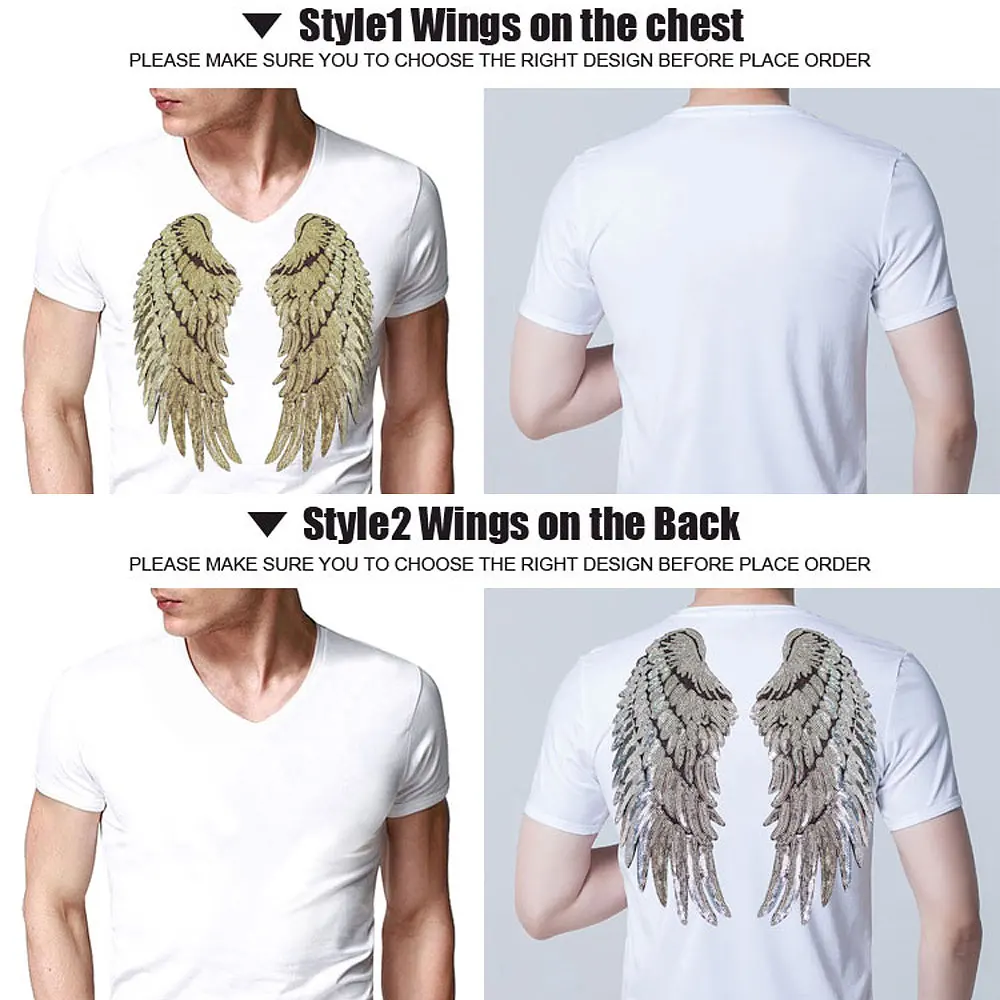 New Fashion Sequin Women Splice T Shirts Casual Angel Wings Man's Summer Tops Unisex Embroidery Short Sleeve Sequins T-shirts