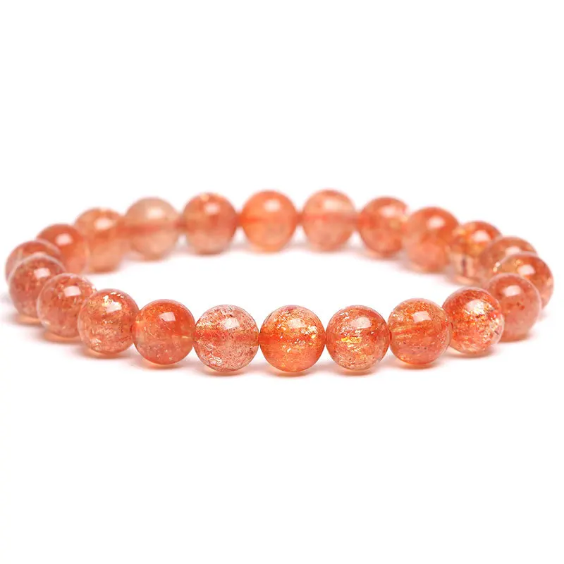 AAA +++ Orange Red High Quality Natural 7-12mm have stretch  (1 bracelets/set) Golden sunstone loose beads smooth round stone