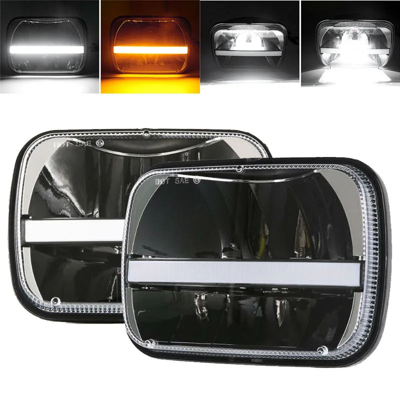 5x7 7x6 Inch LED Headlights Sealed Beam with High Low Beam DRL for Jeep YJ Cherokee XJ H5054 H6054LL 6052 6053