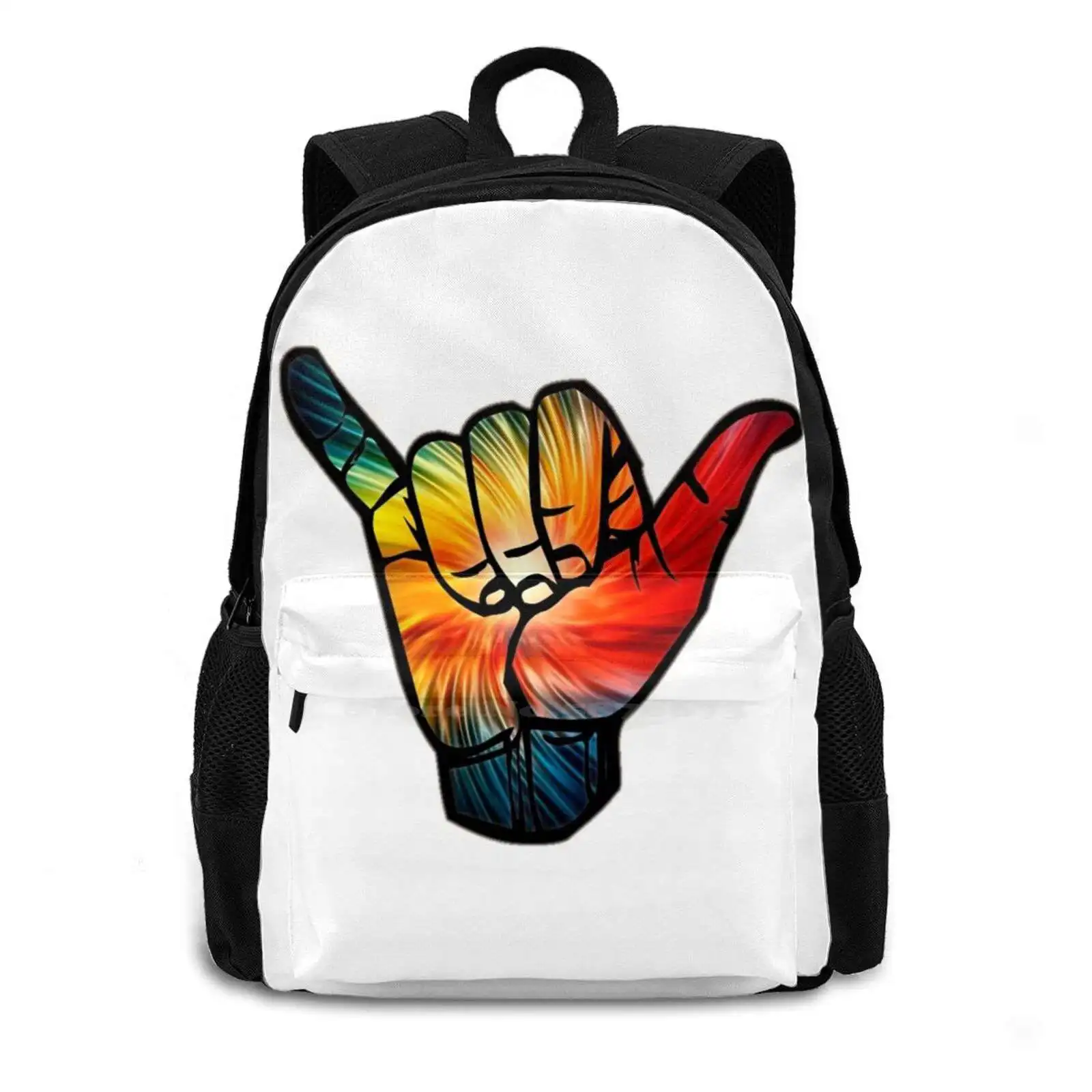 Shaka Rainbow Rucksack Knapsack Storage Bag Backpack Cool Hawaii Hawaiian Hang Loose Surf Public School Pride Aloha Hang