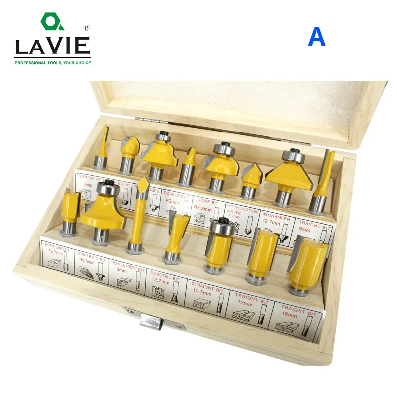 LAVIE 15pcs 8mm Router Bit Set Trimming Straight Milling Cutter For Wood Bits Cutting Woodworking MC02006