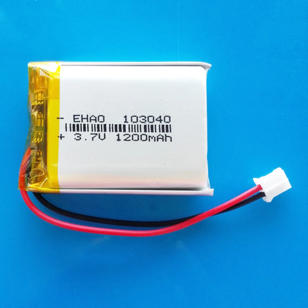 103040   Akumulator litowo-polimerowy 3,7 V 1200 mAh + wtyczka JST PH 2,0 mm 2pin do MP3 GPS DVD Rejestrator Zestaw słuchawkowy Kamera