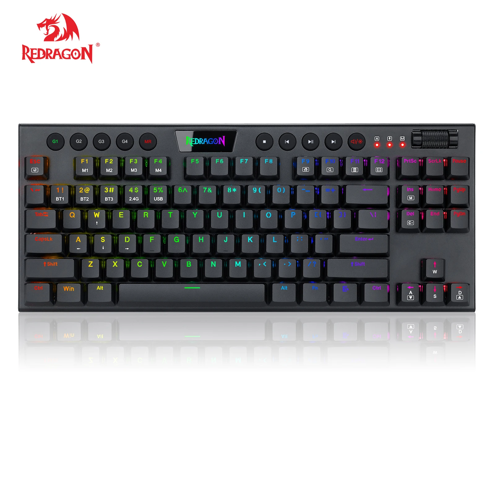 Redragon New Bluetooth / 2.4G Wireless / USB Mechanical Gaming Keyboard : Red Switch RGB Led Backlit Full Key Anti-Ghosting