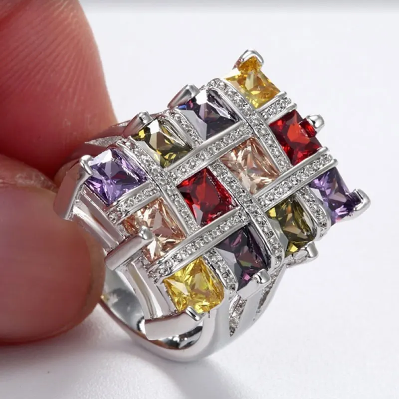 Fashion Jewelry Colorful Zircon Female Ring Confession Gift Party Accessories