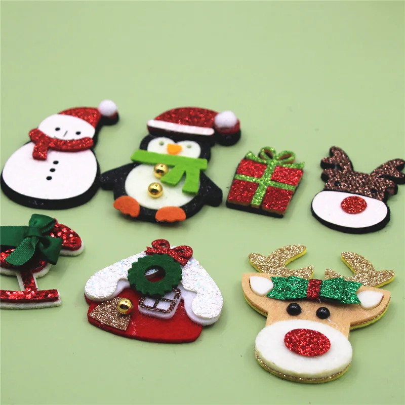 Non-woven Cloth Sequins patches Christmas House/Snowman/Reindeer Appliques for Clothes Sewing Supplies Diy Craft