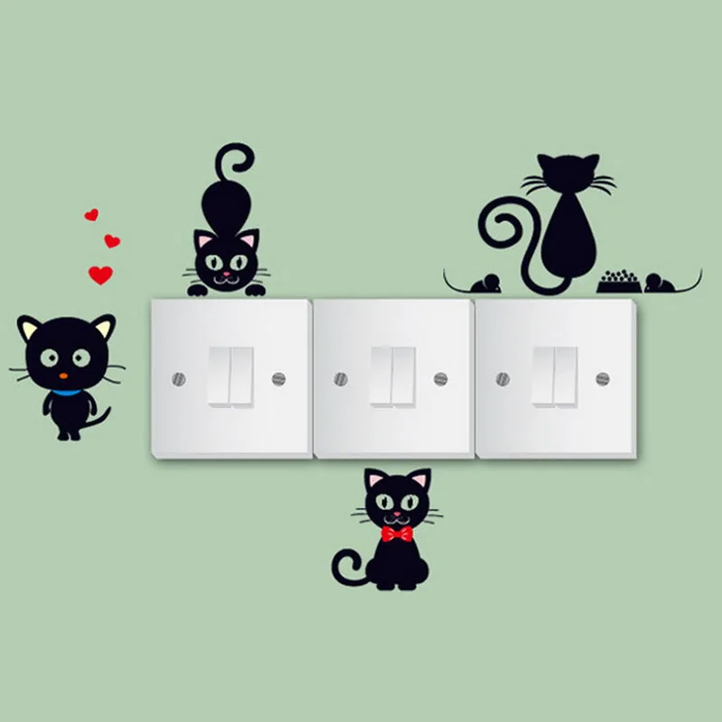 1Pcs Multi-Function Cartoon PVC Cute Black Cat Wall Sticker Toys Fashion Creative Light Switch Decoration Stickers