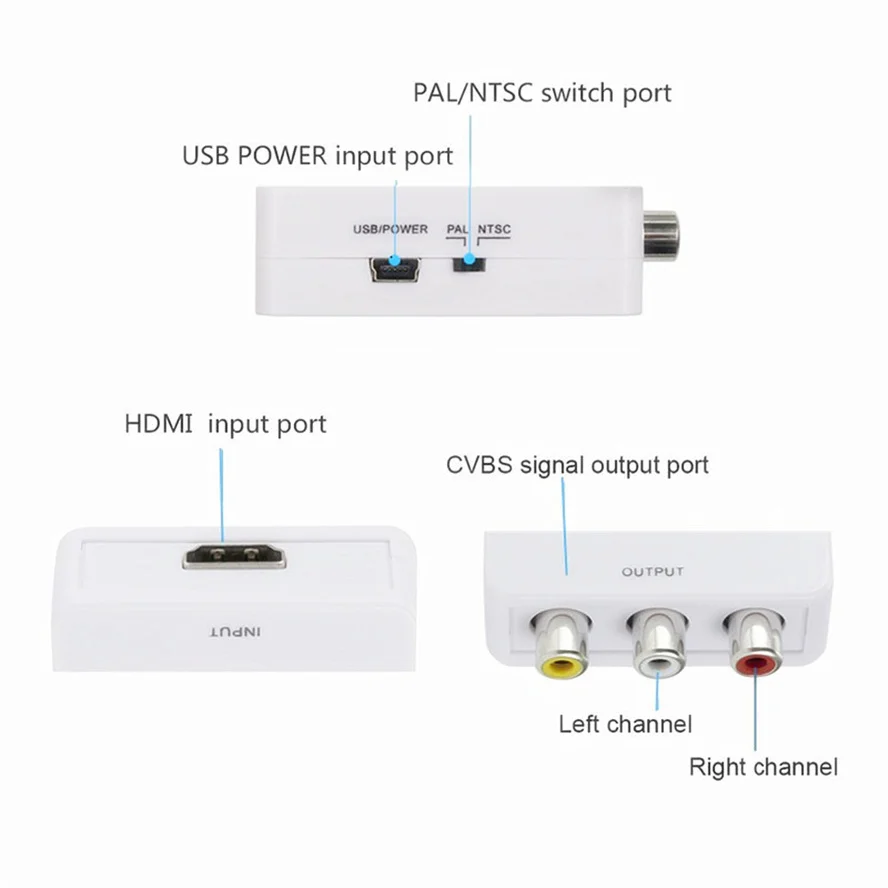 Drop Shipping HDMI-compatible to RCA Converter AV/CVSB L/R Video Box HD 1080P HDMI2AV Support NTSC PAL Output RCA AV Adapter