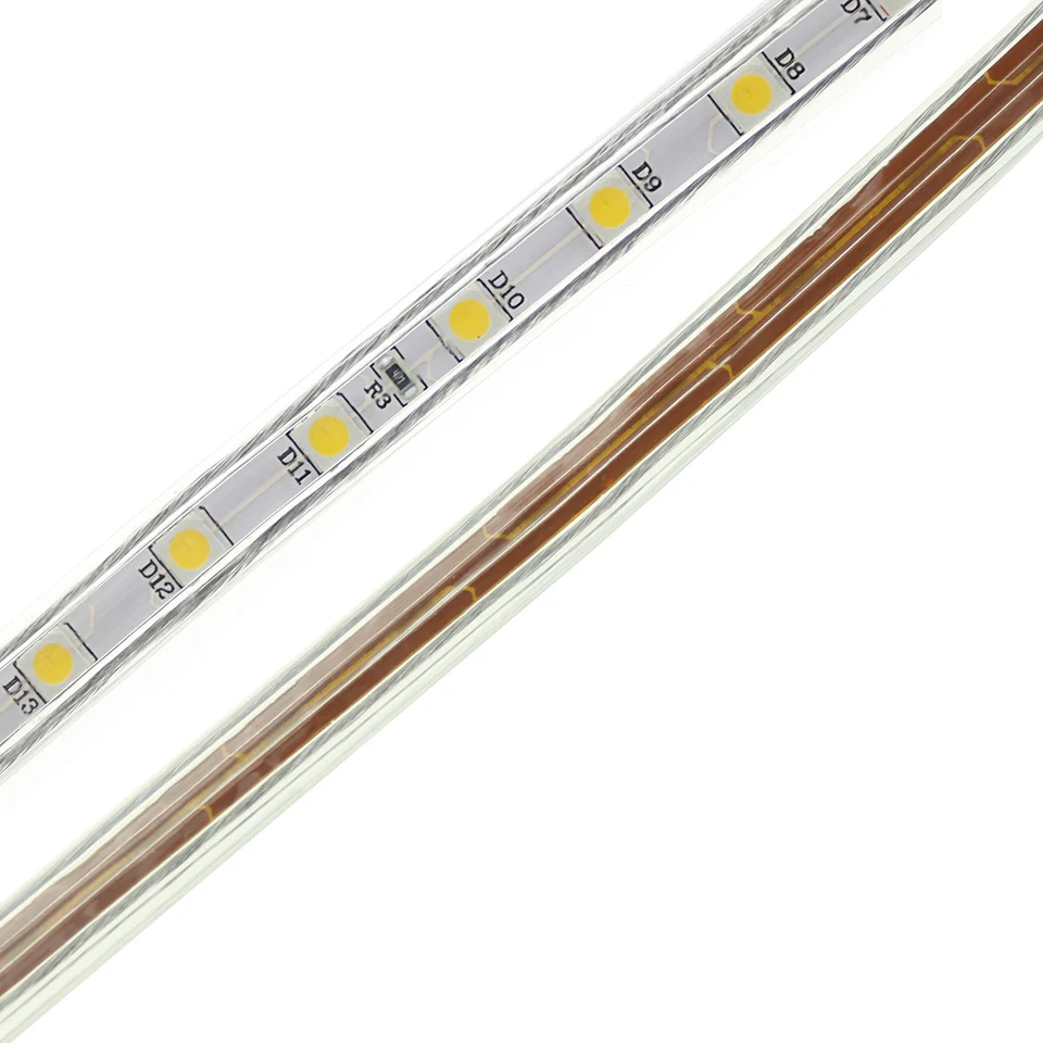 Luz de tira conduzida 5050 220v impermeável conduziu a tira flexível 60 leds/metro iluminação do jardim ao ar livre com tomada da ue 1m/2m/5m/10m/20