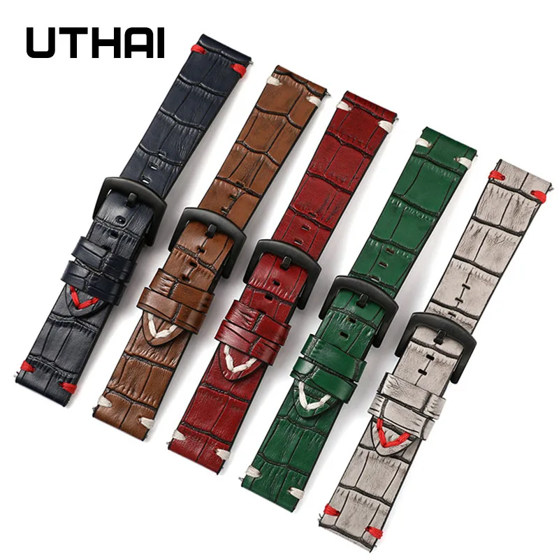 UTHAI Z45 Genuine leather Watchbands Retro High quality Watch strap Bracelet Belt 20mm 22mm Steel Buckle Wrist Band +tool