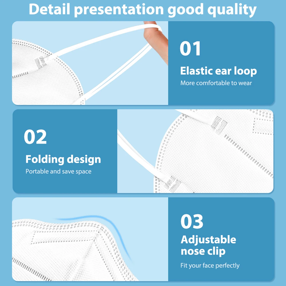 Elough 5 camadas cores kn95 mascarillas fpp2 ffp2 homologadas españa máscara protetora fp2 respirador kn 95 ffp2mask 10-100 peças