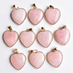 wholesale 10pcs/lot good quality natural stone roses quartz gold color side heart shape pendants 25mm for jewelry making free