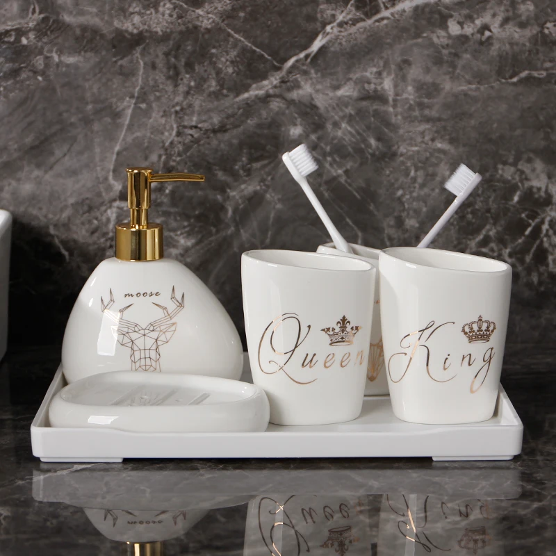 Antler Ceramic Sanitary Ware Set, Bathroom Set, Wedding Gift, Holiday, 5 Pcs