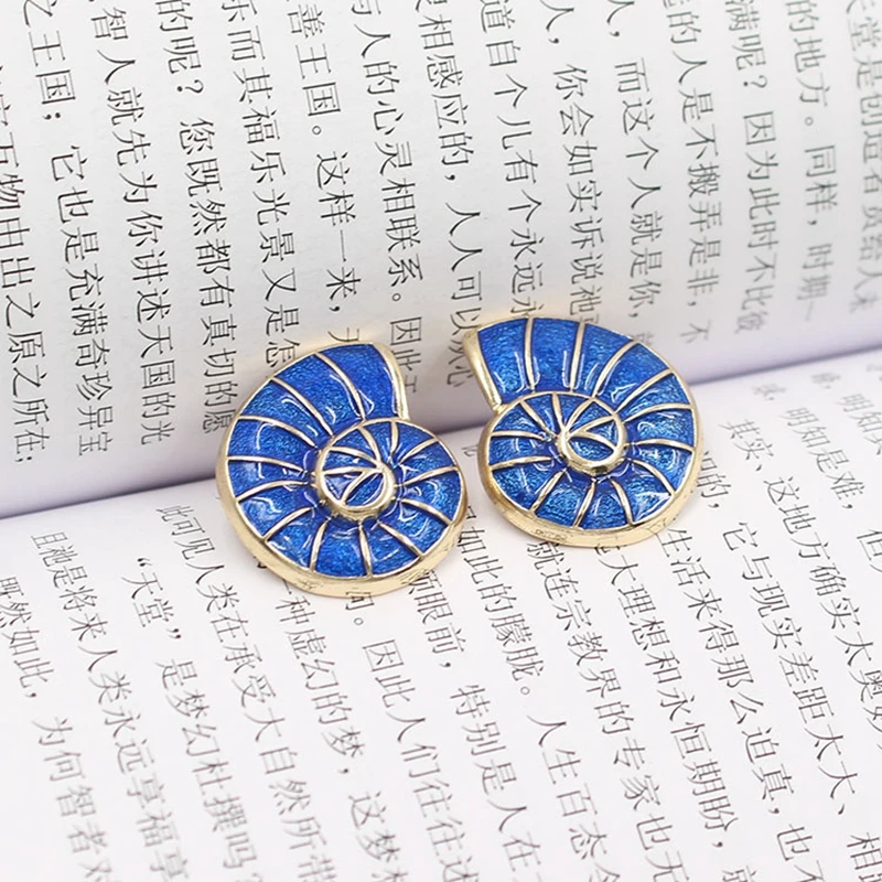 Blue Enamel Sea Styles Stud Earrings Cute Alloy Retro Fashion Jewelry