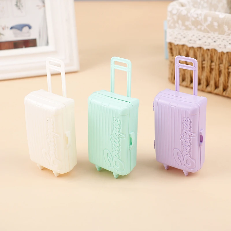 1PCS New Dollhouse Miniature Multicolor Plastic Luggage Suitcase Storage Trolley Case Travel Toy Doll Accessories Kids Toys