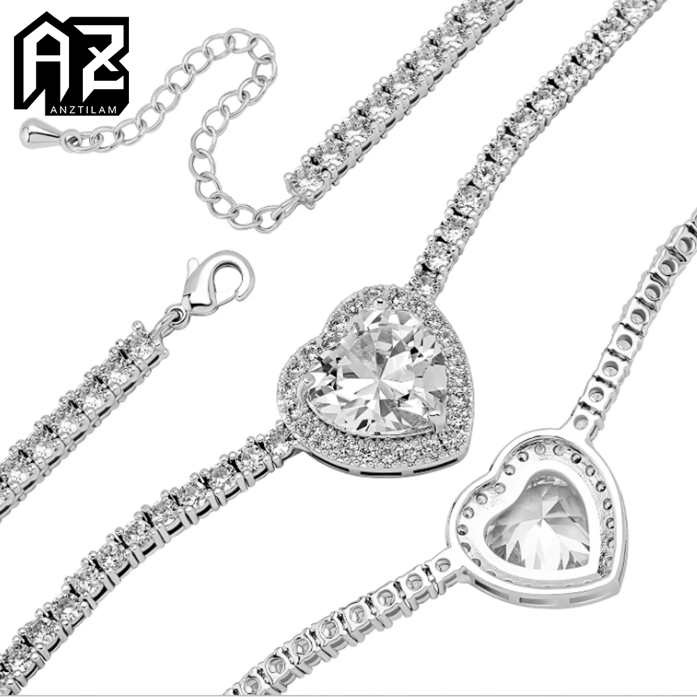 AZ 3mm Iced Out Tennis Chain Love Heart Necklace Bling AAA+ Zircon Stone Hip Hop Necklaces For Men Women Choker Free Shipping