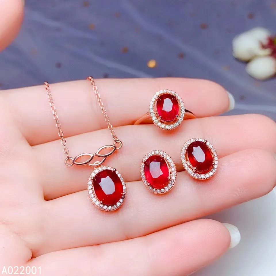 

KJJEAXCMY fine jewelry natural ruby 925 sterling silver women gemstone pendant necklace earrings ring set support test luxury