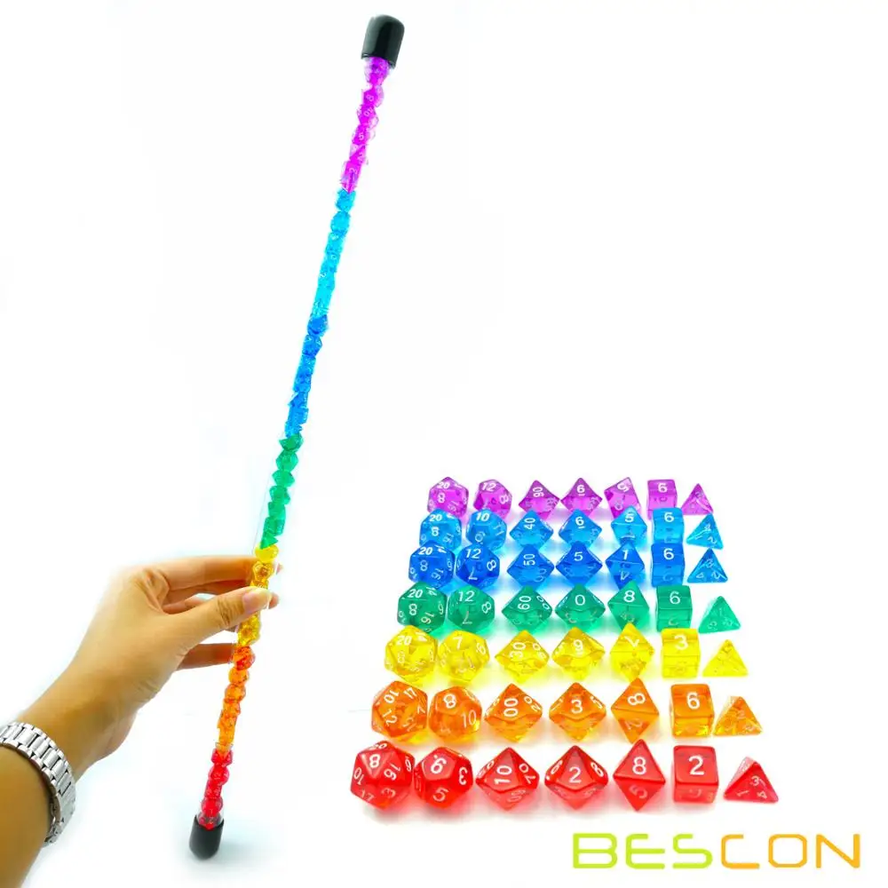 Bescon 49pcs Rainbow Gem Mini Polyhedral Dice Set in Long Tube, Rainbow RPG Dice 7X7pcs, Mini Gem Dice Set