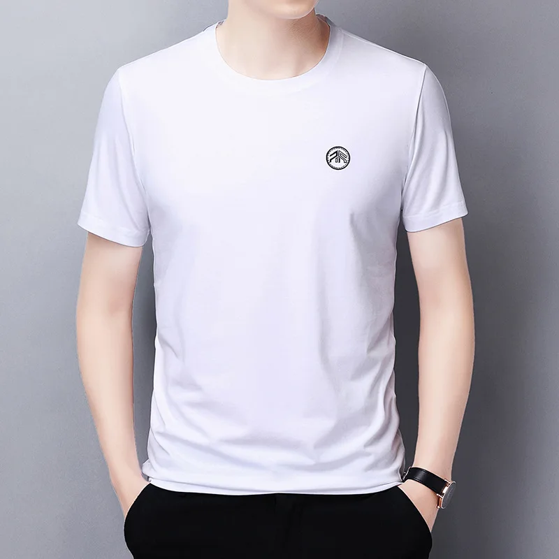 

Summer Men's T-shirt Badge Breathable Non-stick Ash Short Sleeve Round Neck All-match Loose Streetwear Tops Trendy Casual Slim