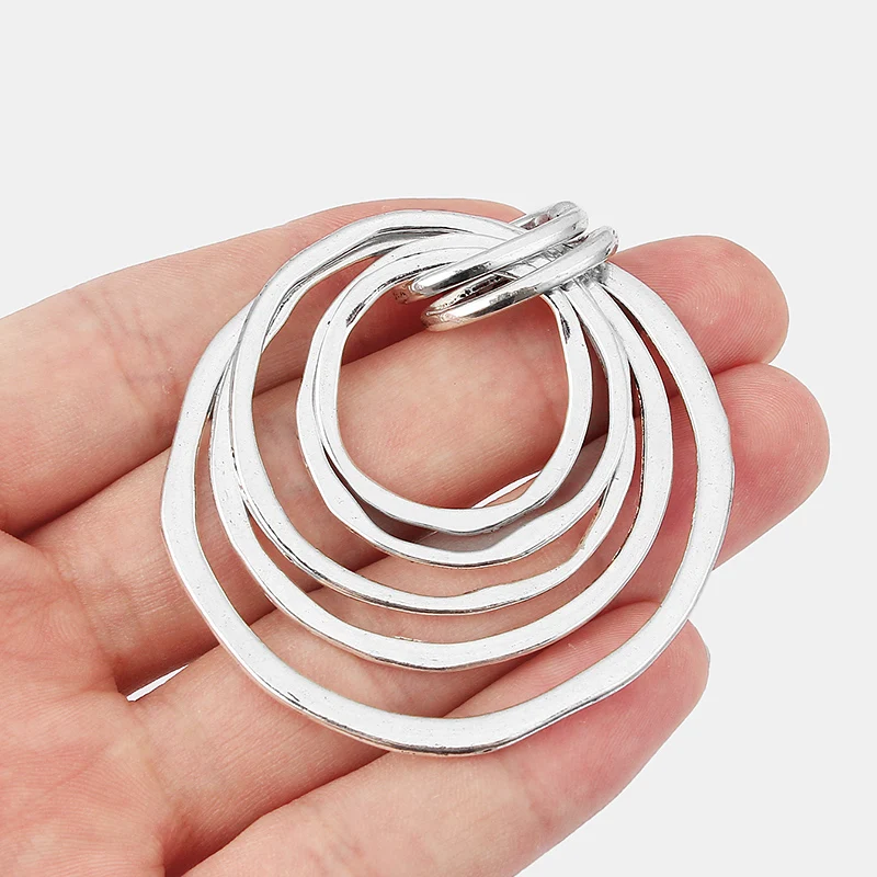 2PCS Hollow Open Large Hammer Many Circle Round Alloy Metal Charms Pendants for Necklaces DIY Jewelry Making Crafts Findings