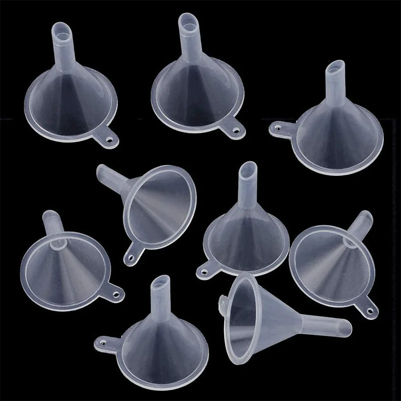 10Pcs Small Clear Plastic Funnel Mini Liquid Oil Funnel for Bottle Filling Perfumes Essential Oils Laboratory Dispensing Tools